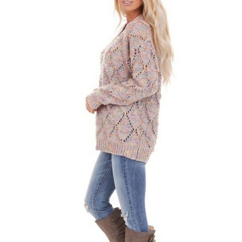Oversized Open Knit Popcorn Sweater in Pebble - Picture 1 of 3
